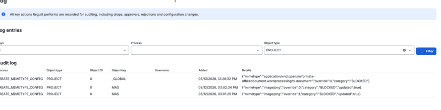 The Regulit log, one row per change