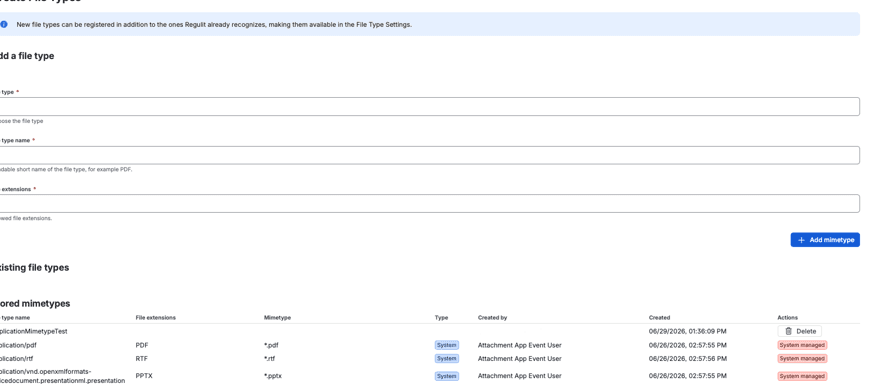 Adding a mimetype configuration in Regulit